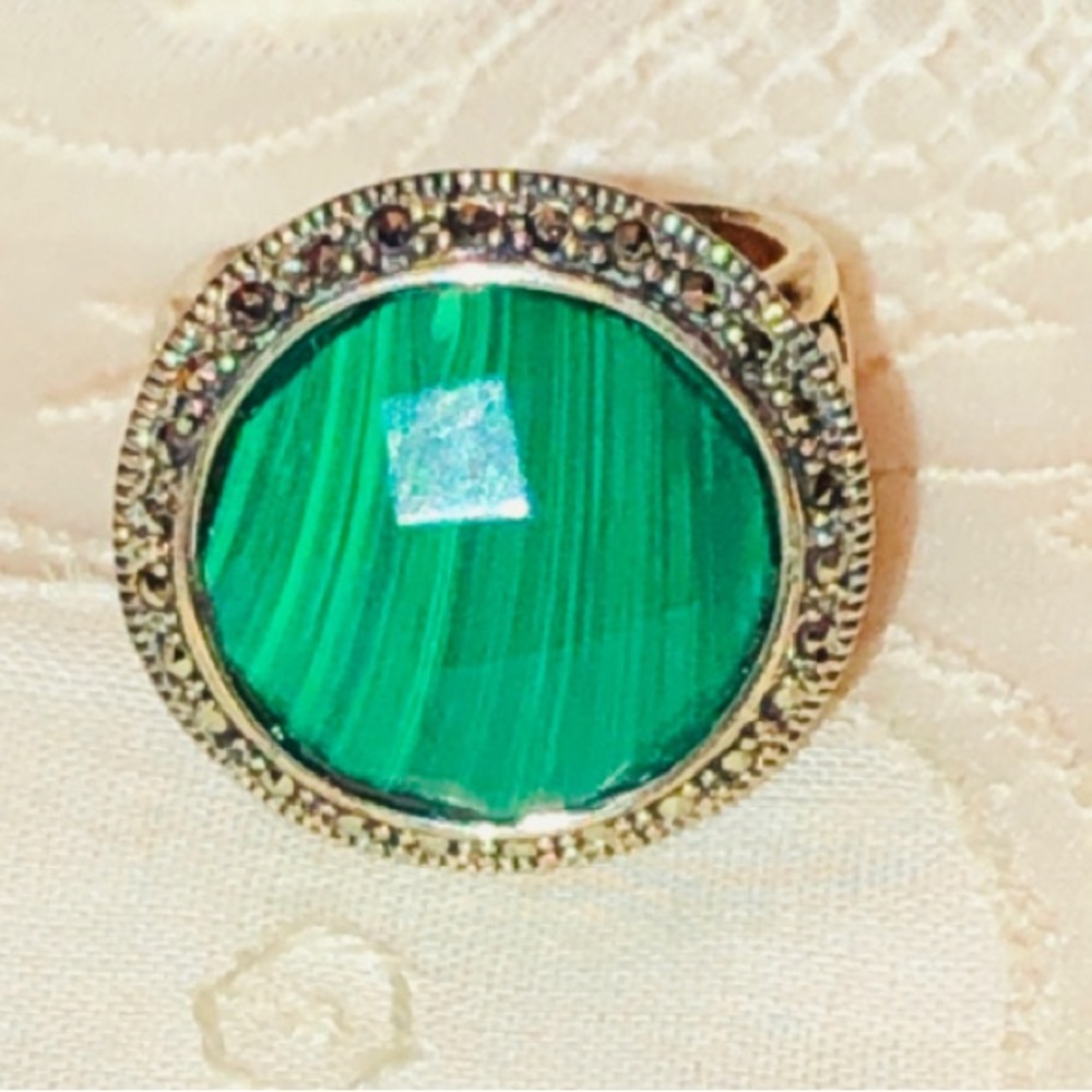Green And Silver Malachite Statement Ring - image 1